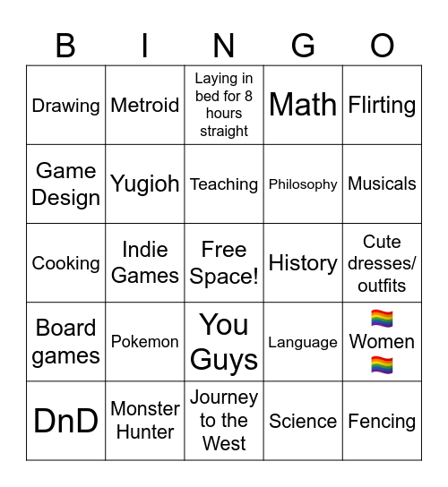 How many likes/interests do you share with May?? Bingo Card