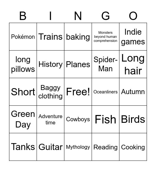 What interests do you share with trains guy Bingo Card