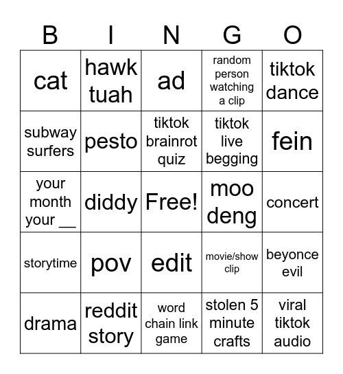 TIKTOK BINGO Card