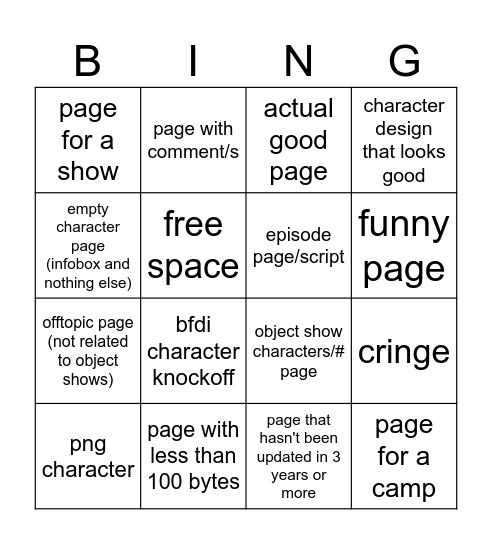 object show fanonpedia random page bingo Card