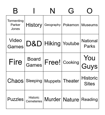 What Interests do you share with Jason? Bingo Card