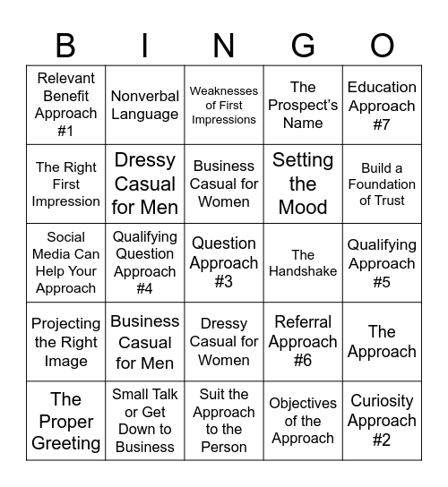 Chapter 10 - Approach Bingo Card