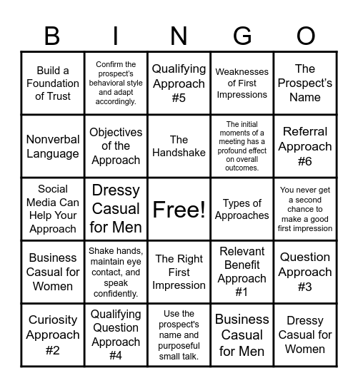 Chapter 10 - The Approach Bingo Card