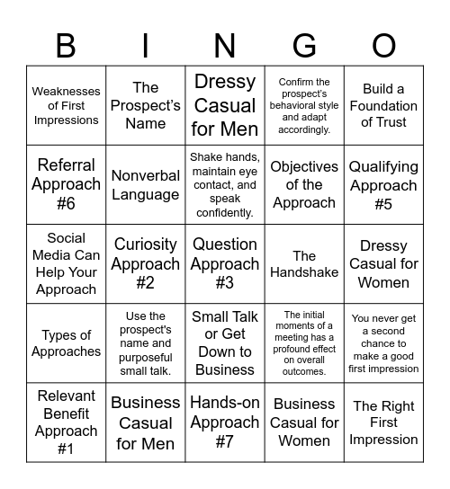 Chapter 10 - The Approach Bingo Card