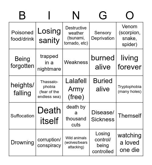 fears? Bingo Card