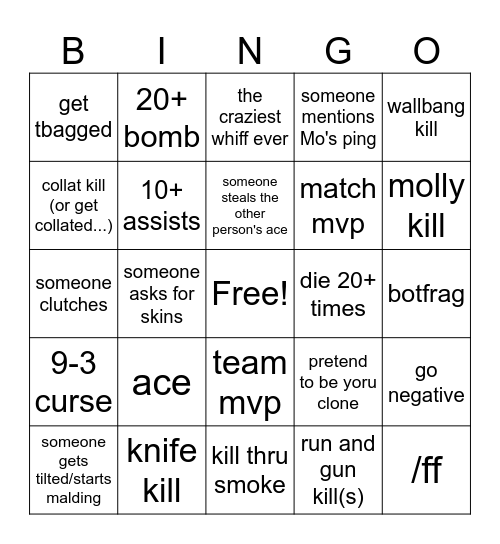 Valorant Bingo Card