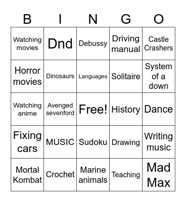 How many likes/interests do you share with adi Bingo Card