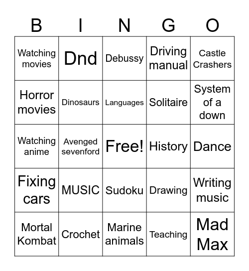 How many likes/interests do you share with adi Bingo Card