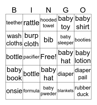 baby shower Bingo Card