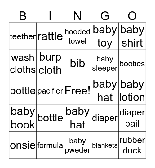 baby shower Bingo Card