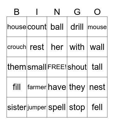Blue Group Spelling Bingo Card