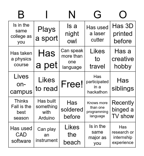 Find someone who... Bingo Card