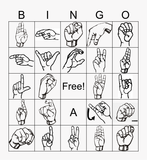 ASL Alphabet Bingo Card
