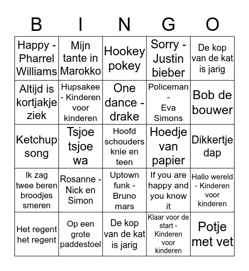 Liedjes bingo Card