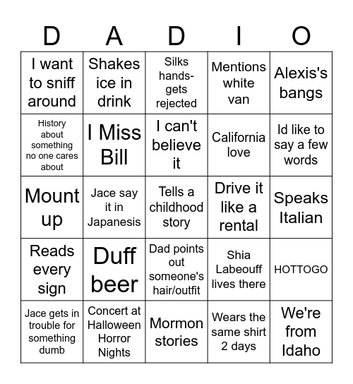 Dad Bingo Card
