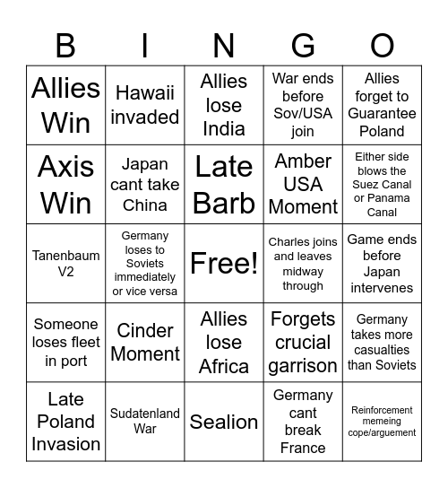 Court HOI4 Bingo Card