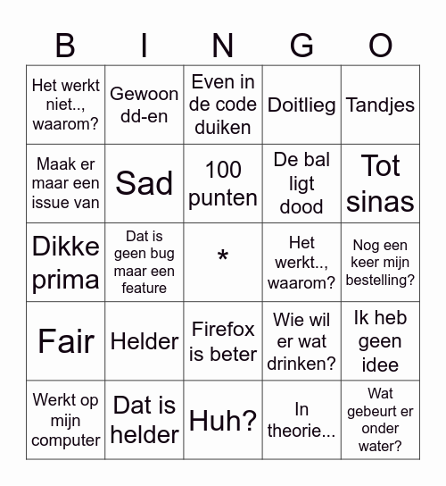 Wielink Bingo Card