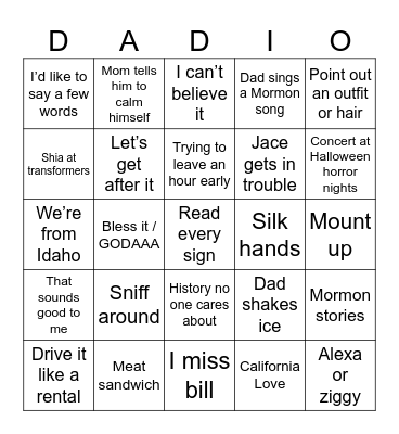 Dadio Bingo Card