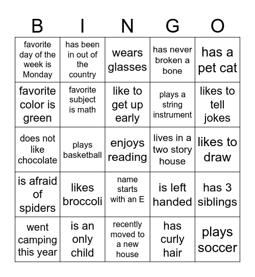 Singles Mixer and Activity Bingo Card