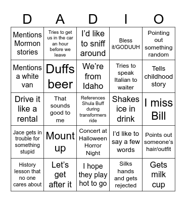 Shane’s Phrases Bingo Card