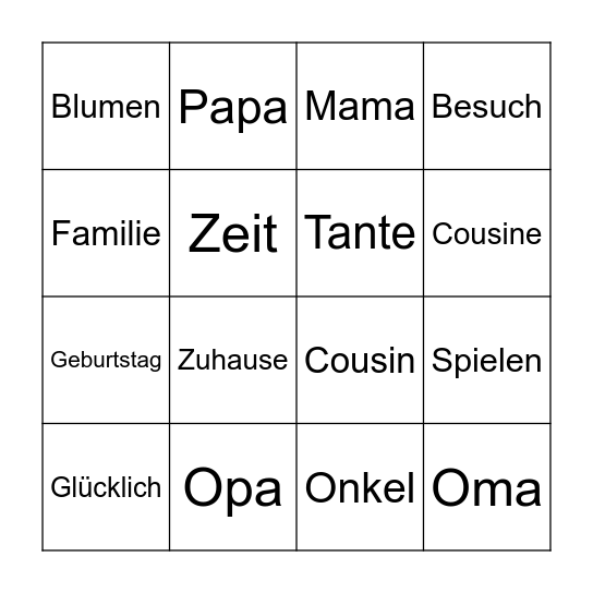Familie Bingo Card