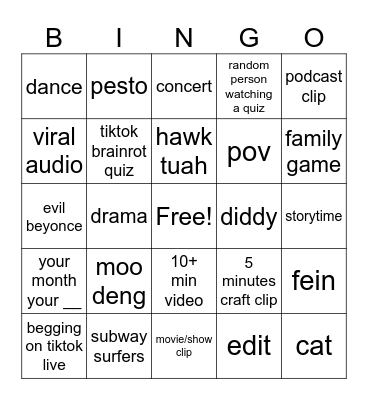 TIKTOK BINGO Card