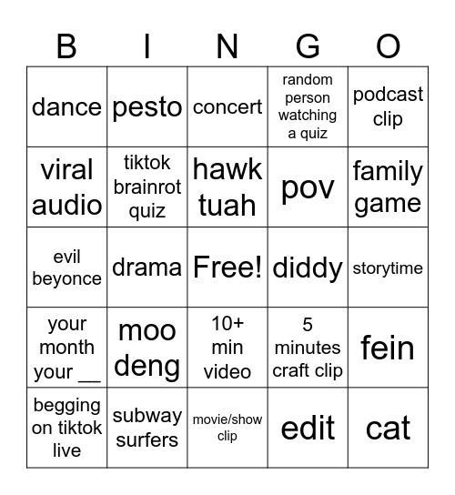 TIKTOK BINGO Card