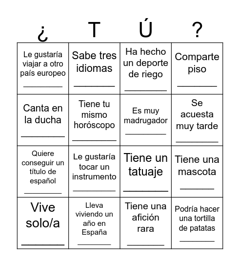 Busca a alguien que... Bingo Card