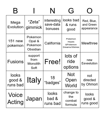 Gen 10 Bingo Card