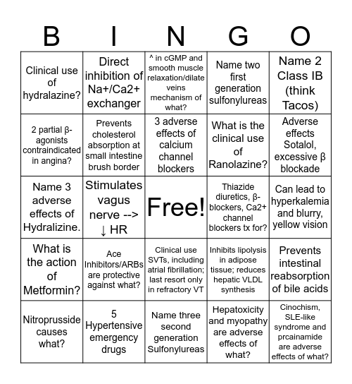 Josh's Study Bingo Card