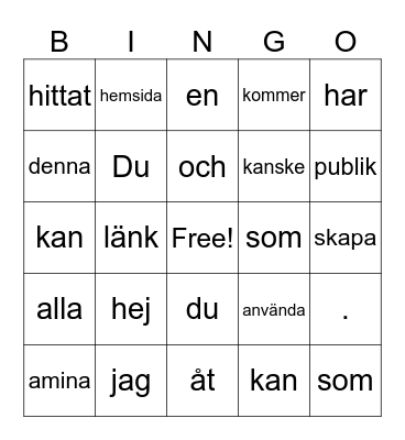 Bingo test Bingo Card