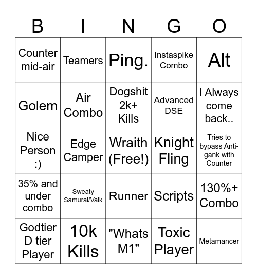 Project Smash Bingo Card
