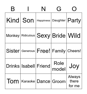 Wedding Speech Bingo Card