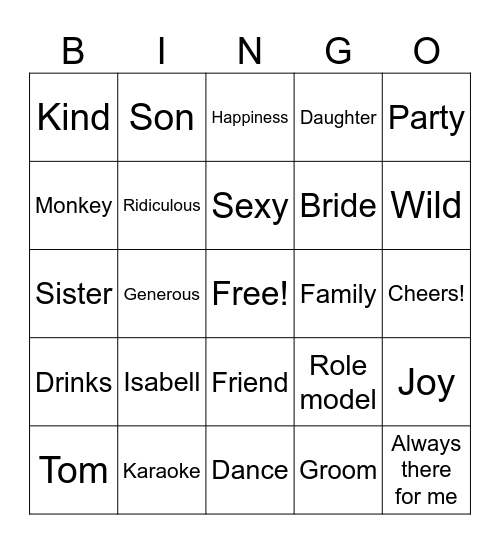 Wedding Speech Bingo Card