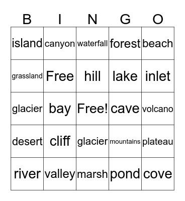 landforms Bingo Card