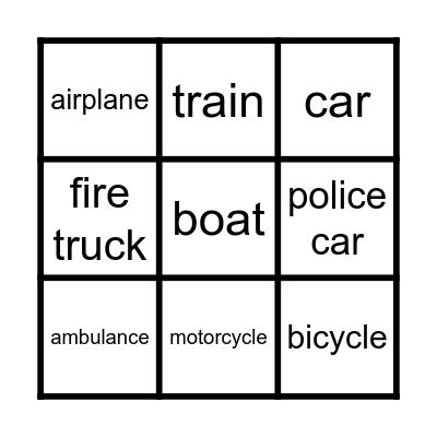 Transportation Bingo Card