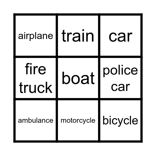 Transportation Bingo Card