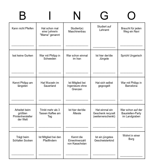 Kennenlern-Bingo Card