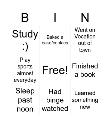 Welcome Back from The Break Bingo Card