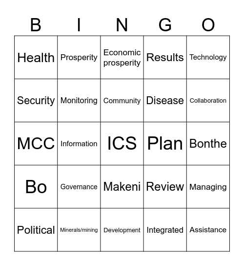 ICS Bingo!! Bingo Card