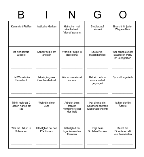 Kennenlern-Bingo Card