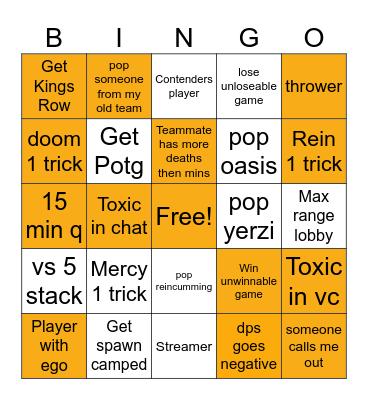 OCE Bingo Card