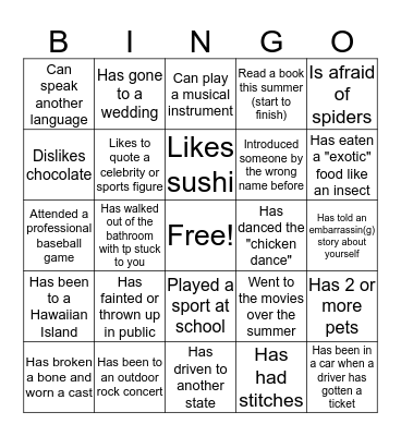 Find Someone Who Bingo Card