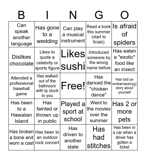 Find Someone Who Bingo Card