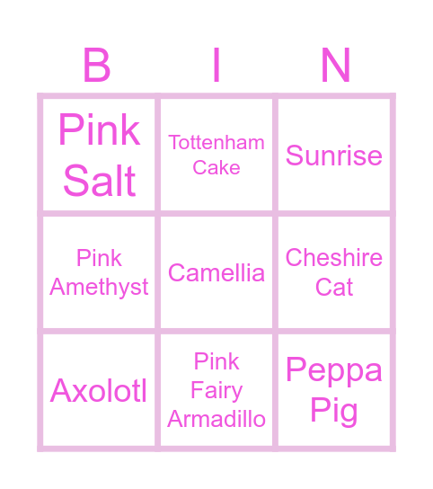 Pink Bingo Card