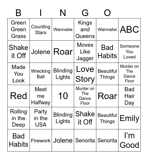Music Bingo Card