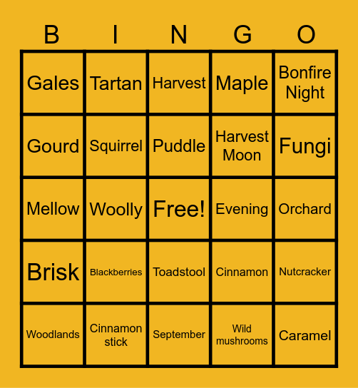 Autumn Vibes Bingo Card