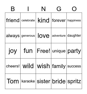 Wedding Speech Bingo Card