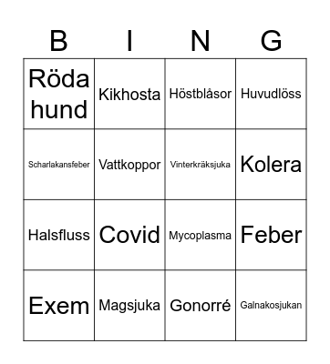 U15 Sjukdomsbingo Card