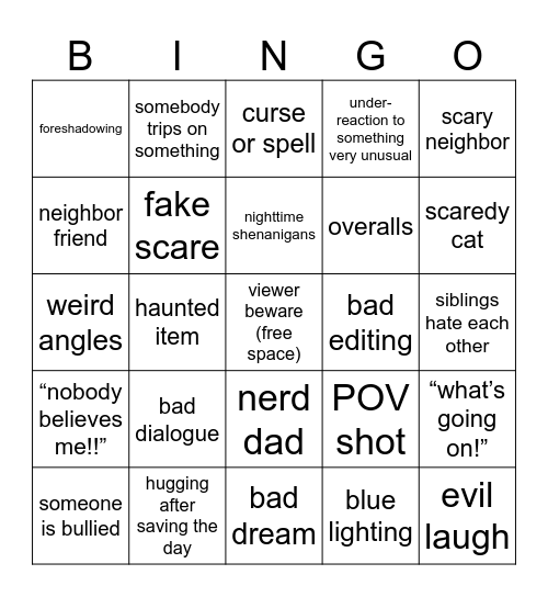 Goosebumps Bingo Card